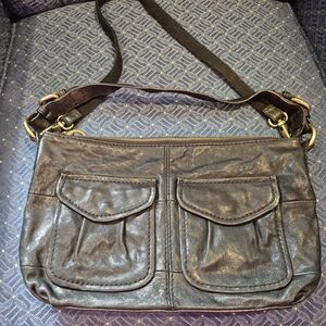 Fossil Black Leather Signature Fabric Bag